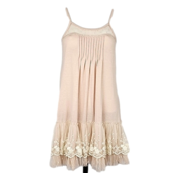 Ryu Dresses & Skirts - Ryu Women's Nude Cream  Floral Lace Tulle Pleats Slip Midi Dress Size Small